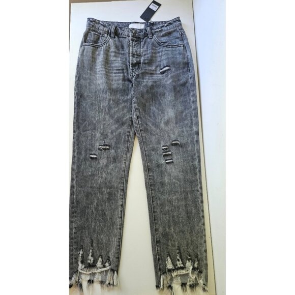 NWT ONE TEASPOON Truckers Mid Rise Straight Leg Women's 26 Opium Grey Distressed - Picture 3 of 15